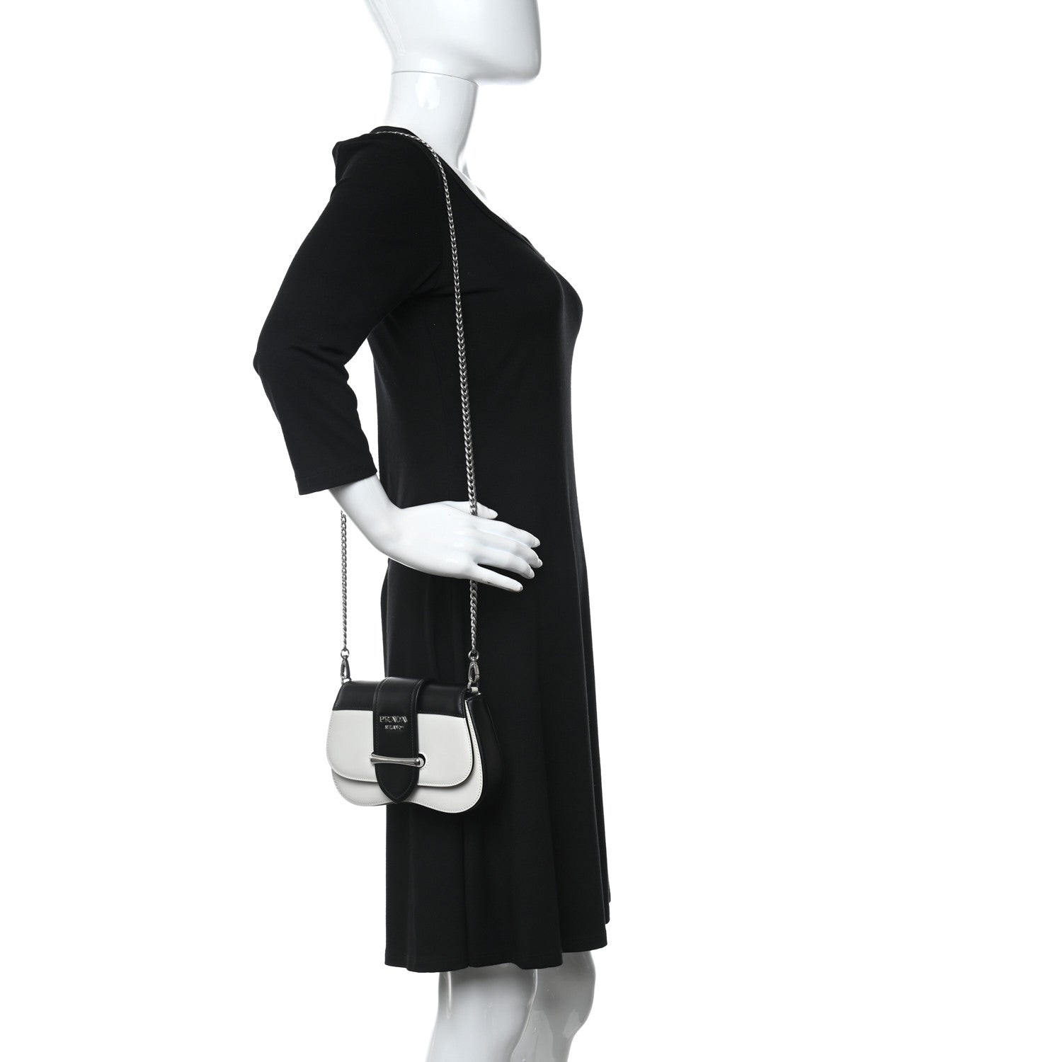 Prada City Calfskin Sidonie Belt Bag White Black 3 of 10