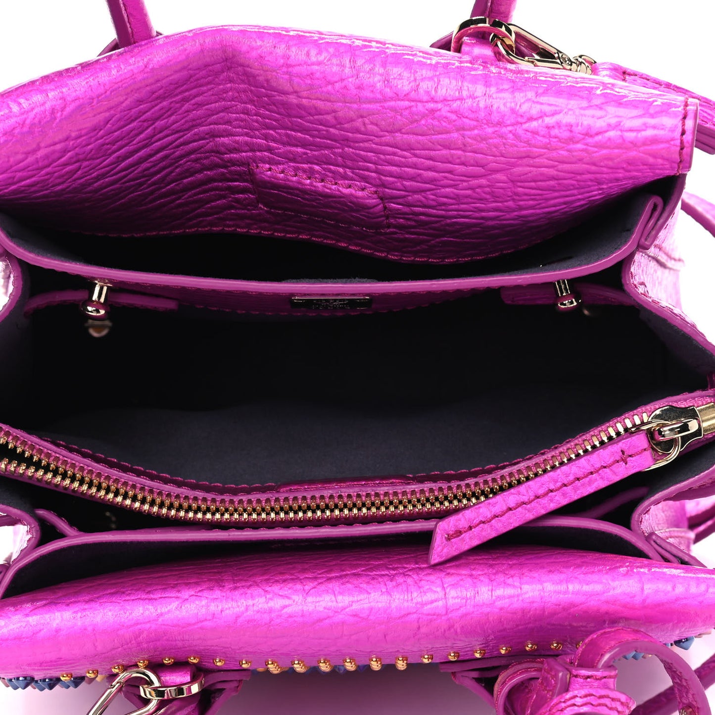 Metallic Calfskin Cyber Studs Mini Milla Tote Electric Pink