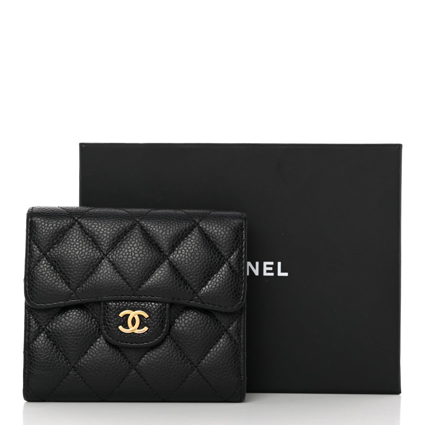 Caviar Quilted Compact Flap Wallet Black