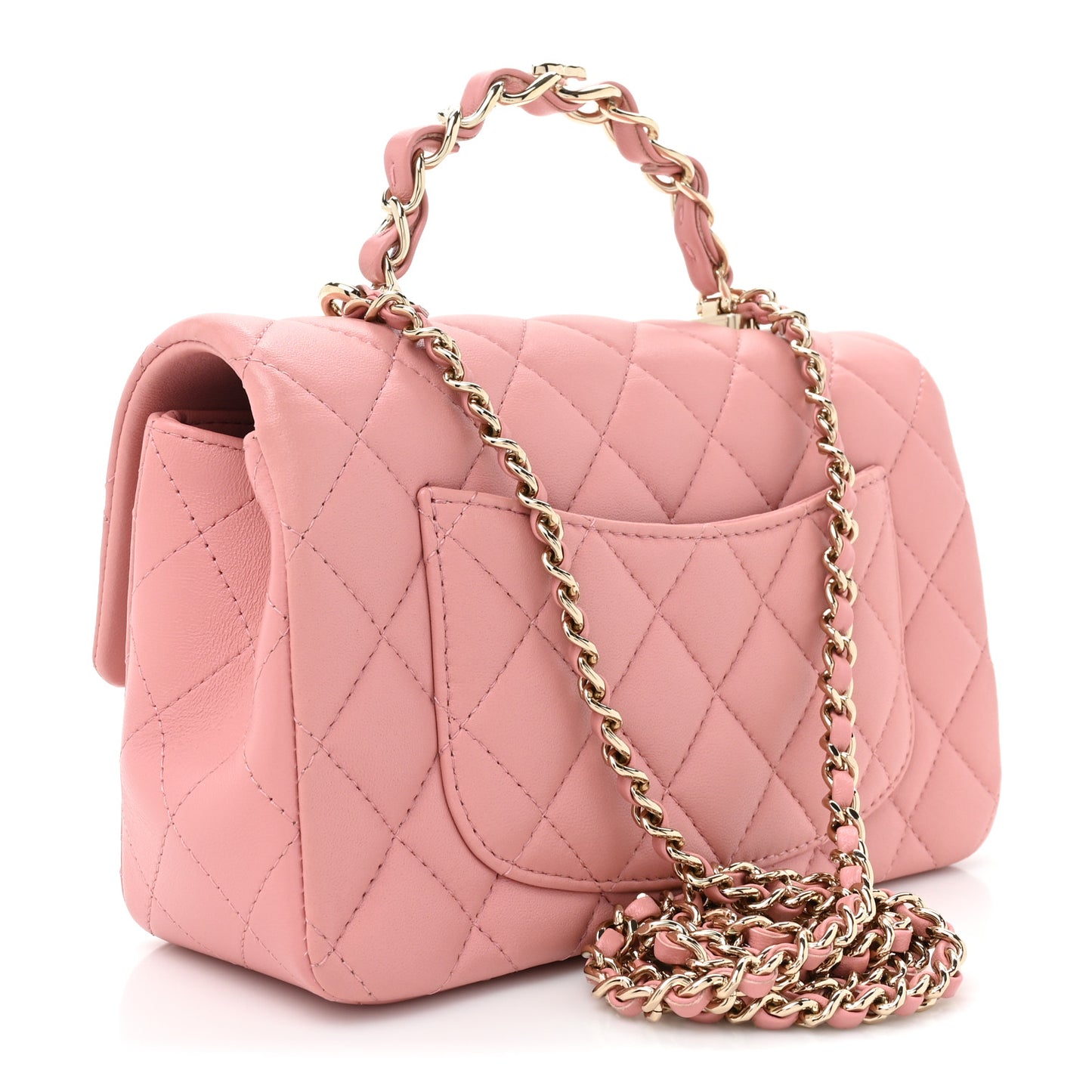 Lambskin Quilted Mini Chain Top Handle Rectangular Flap Pink