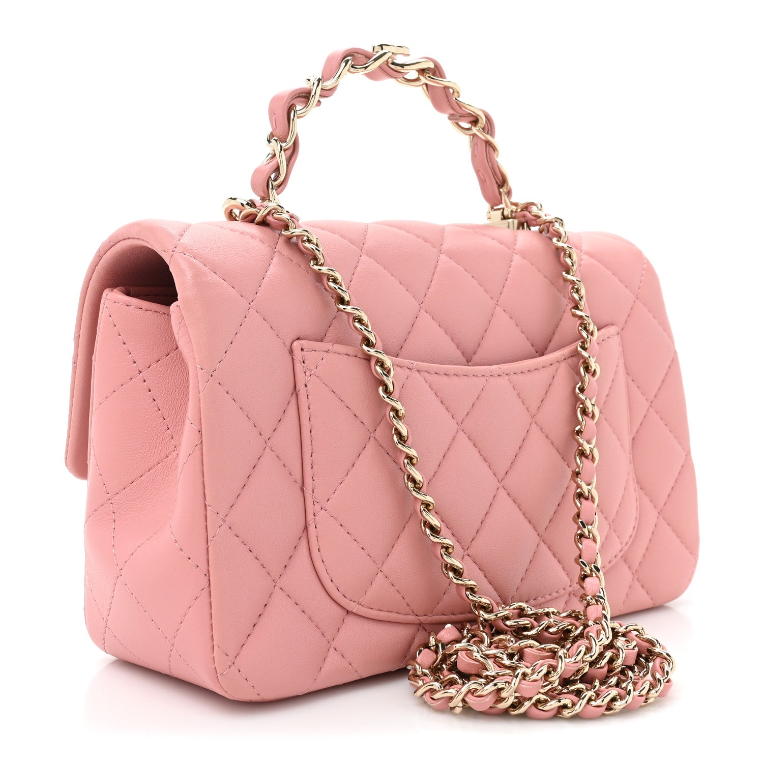 Chanel Lambskin Quilted Mini Chain Top Handle Rectangular Flap Pink 3 of 9