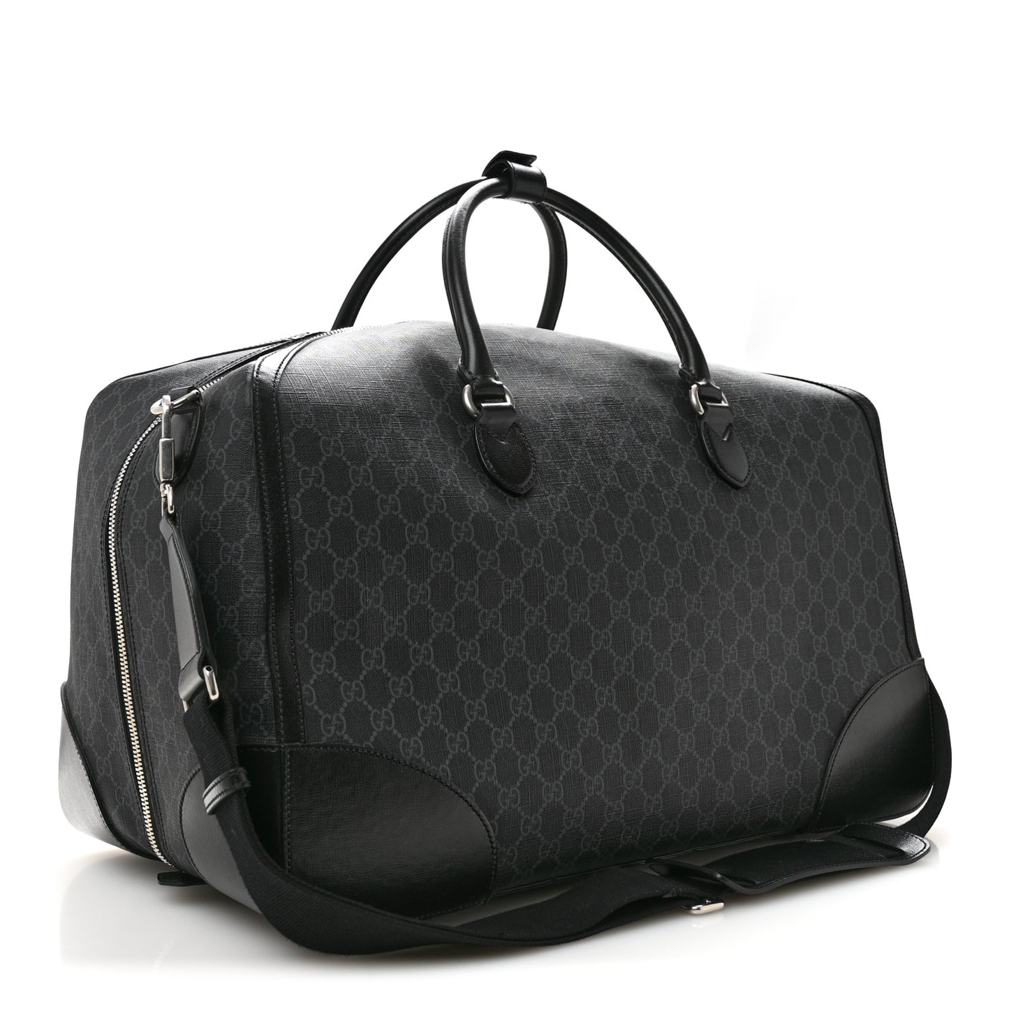 GG Supreme Monogram Azalea Calfskin Retro Interlocking G Large Duffle Bag Black Grey