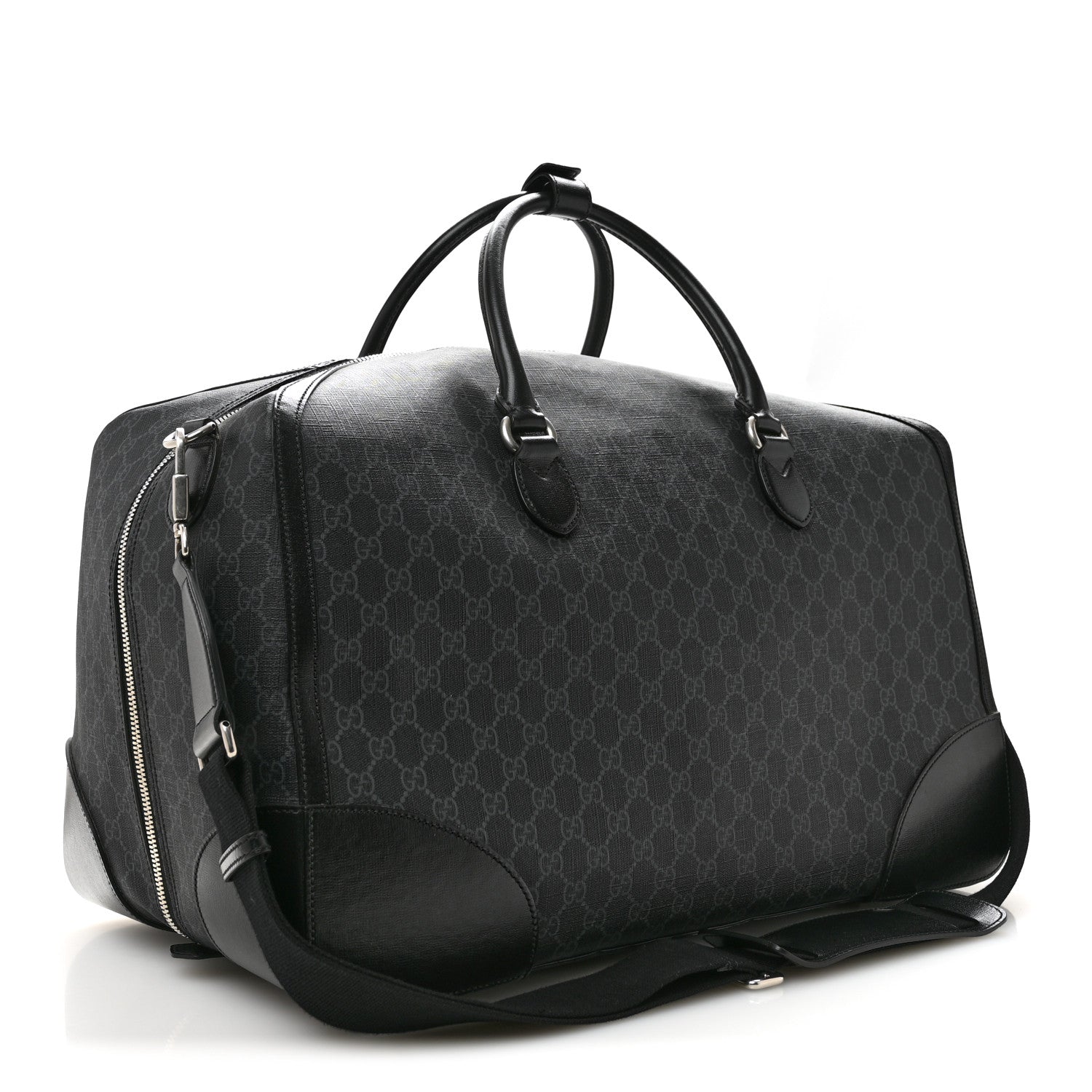Gucci GG Supreme Monogram Azalea Calfskin Retro Interlocking G Large Duffle Bag Black Grey 2 of 12
