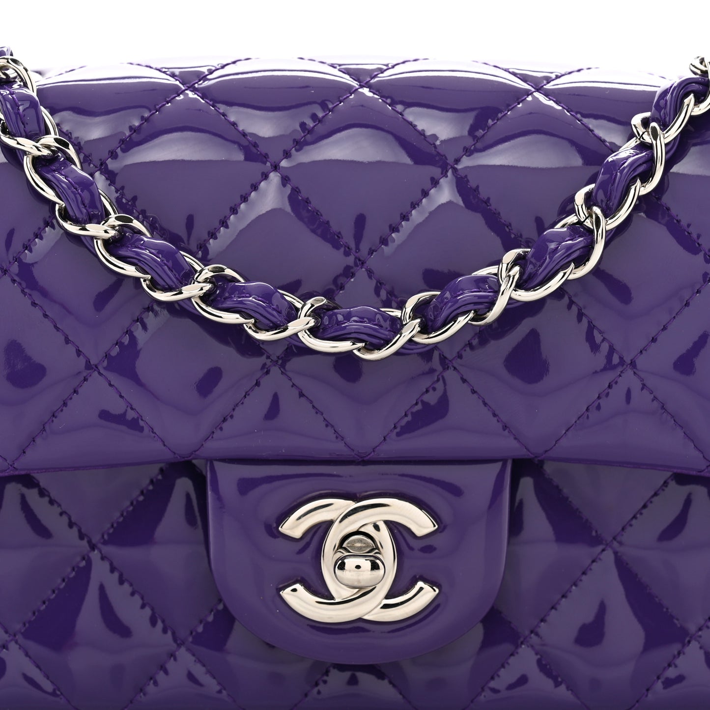 Patent Quilted Mini Rectangular Flap Purple