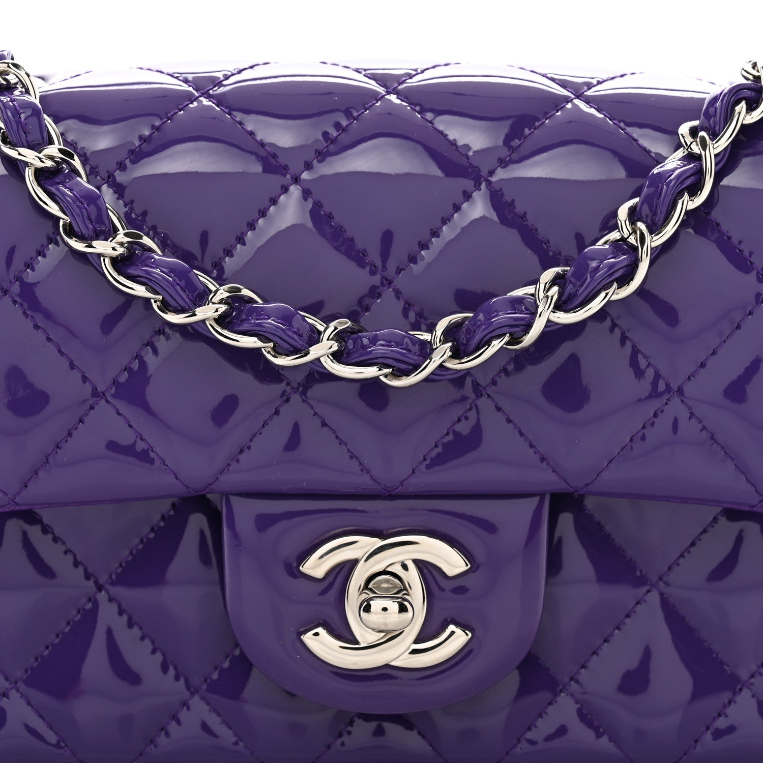 Chanel Patent Quilted Mini Rectangular Flap Purple 5 of 10