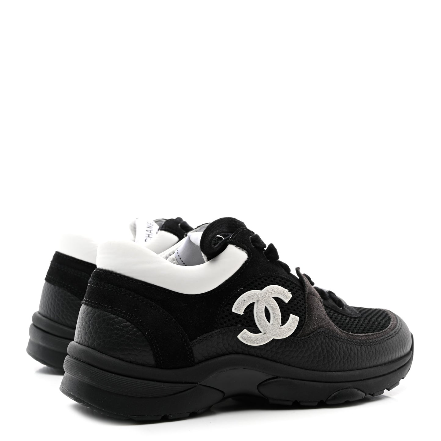 Mesh Suede Grained Calfskin Womens CC Sneakers 36 Black White