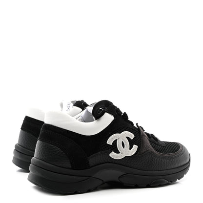 Chanel Mesh Suede Grained Calfskin Womens CC Sneakers 36 Black White 4 of 9