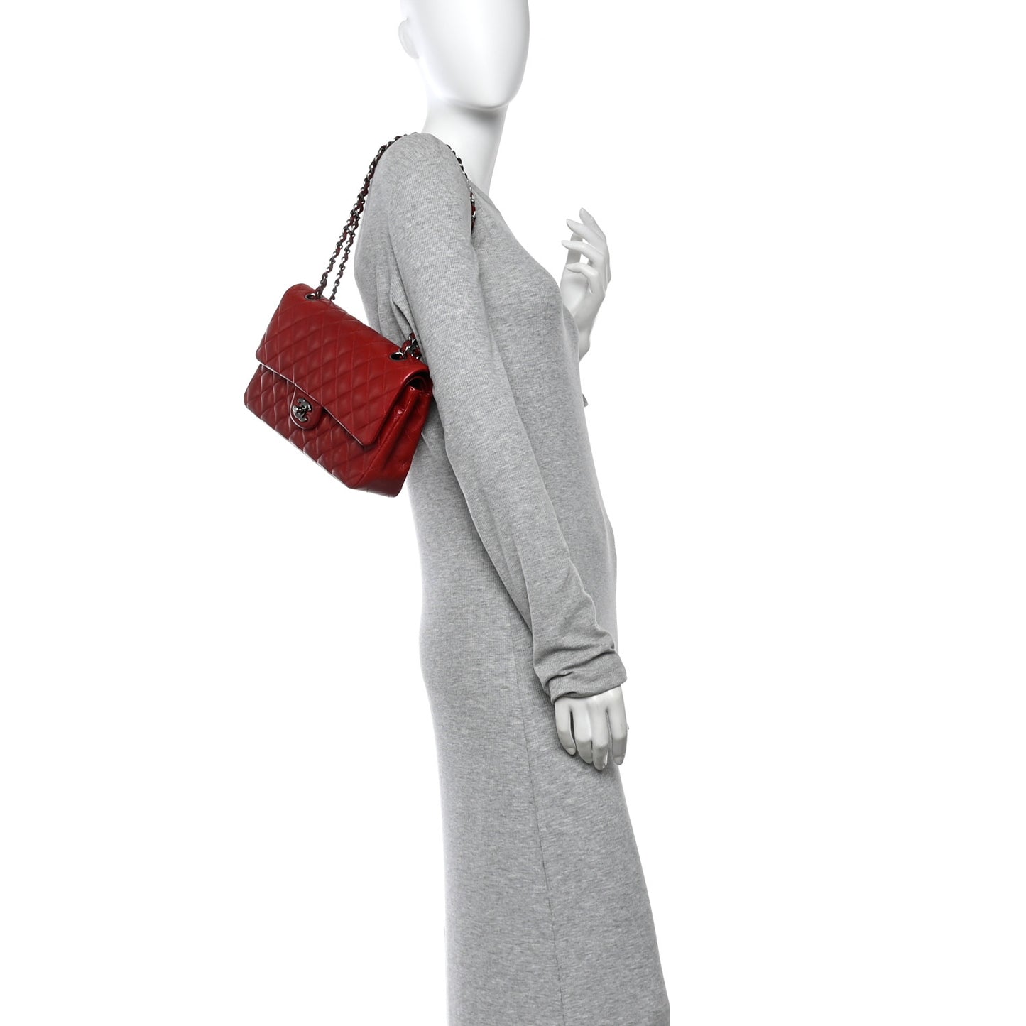 Lambskin Quilted Medium Double Flap Red