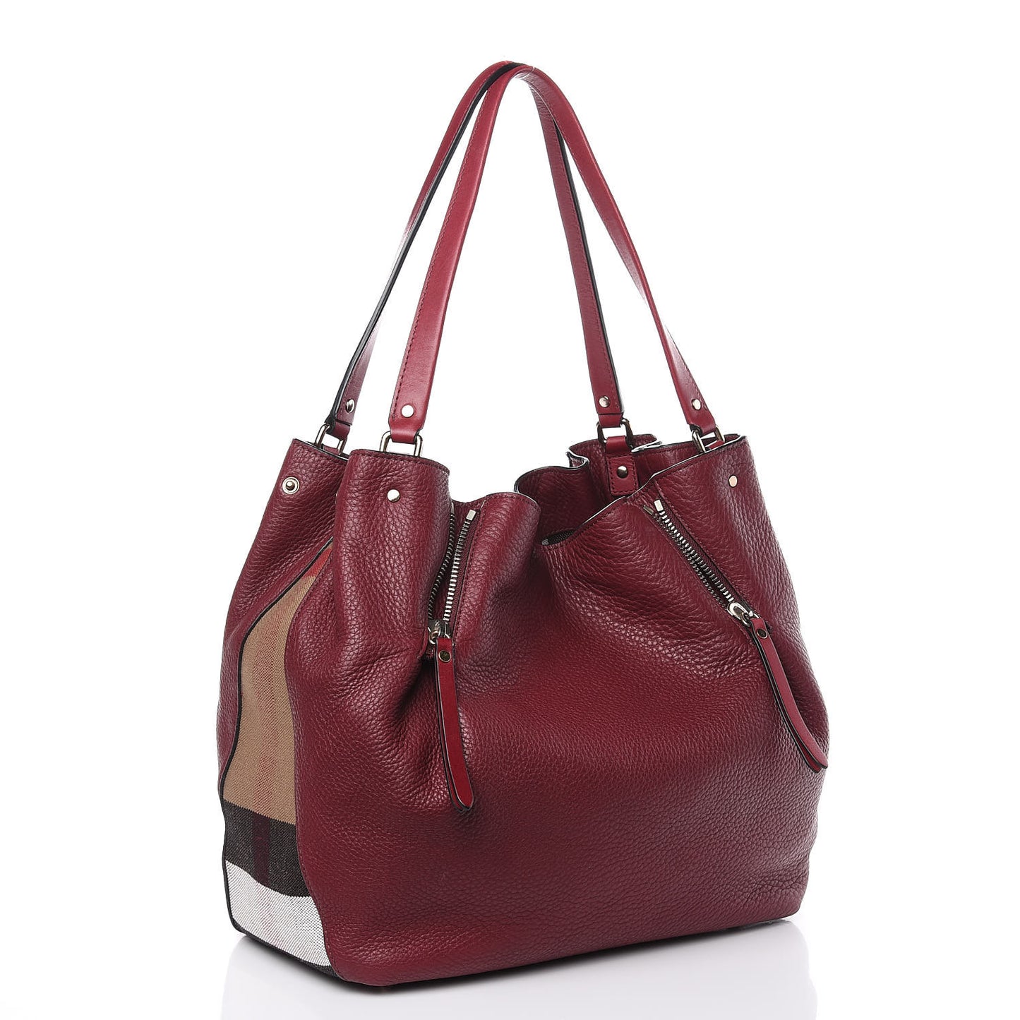 Grainy Calfskin House Check Medium Maidstone Burgundy Red