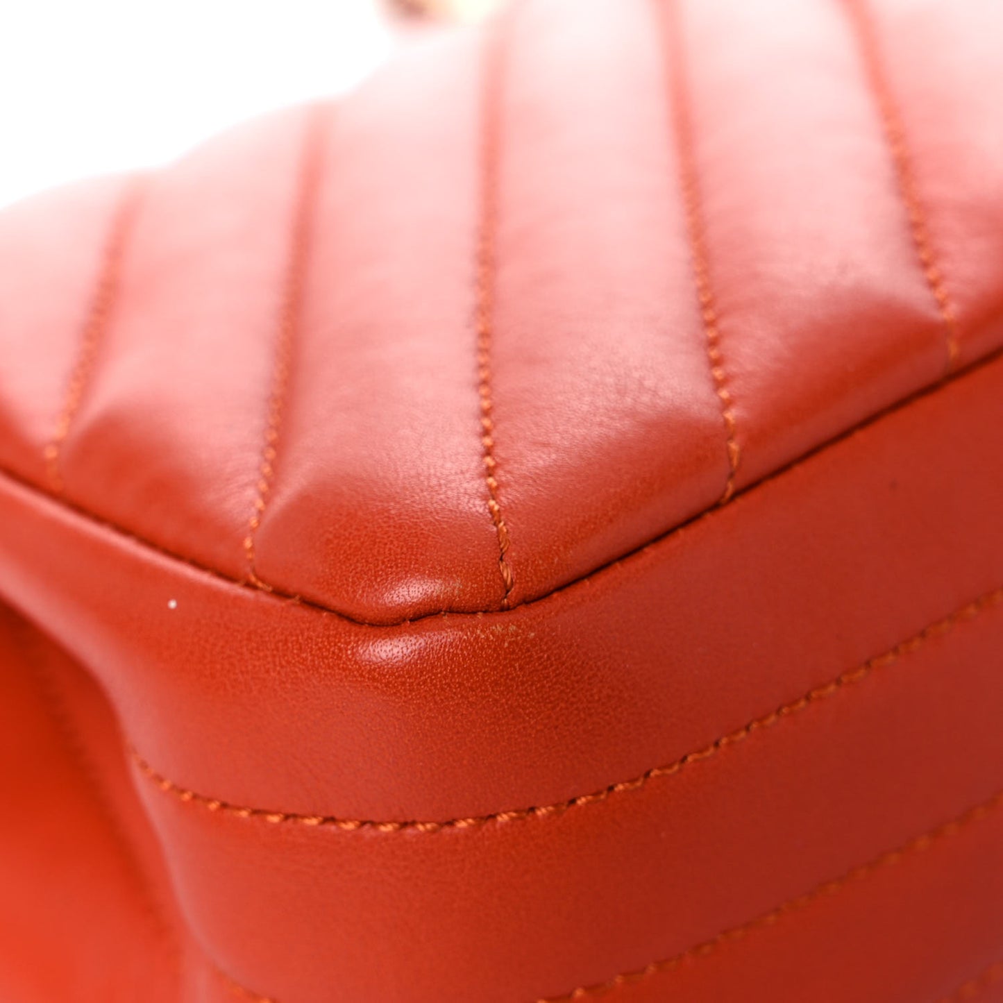 Calfskin Chevron Quilted Mini Statement Flap Dark Orange