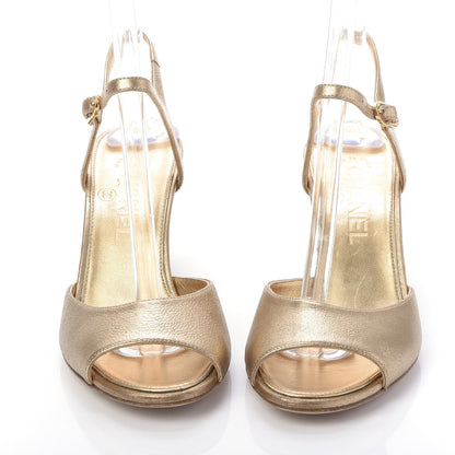 Chanel Metallic Calfskin Pearl Wedge Sandals 36 Gold 2 of 10