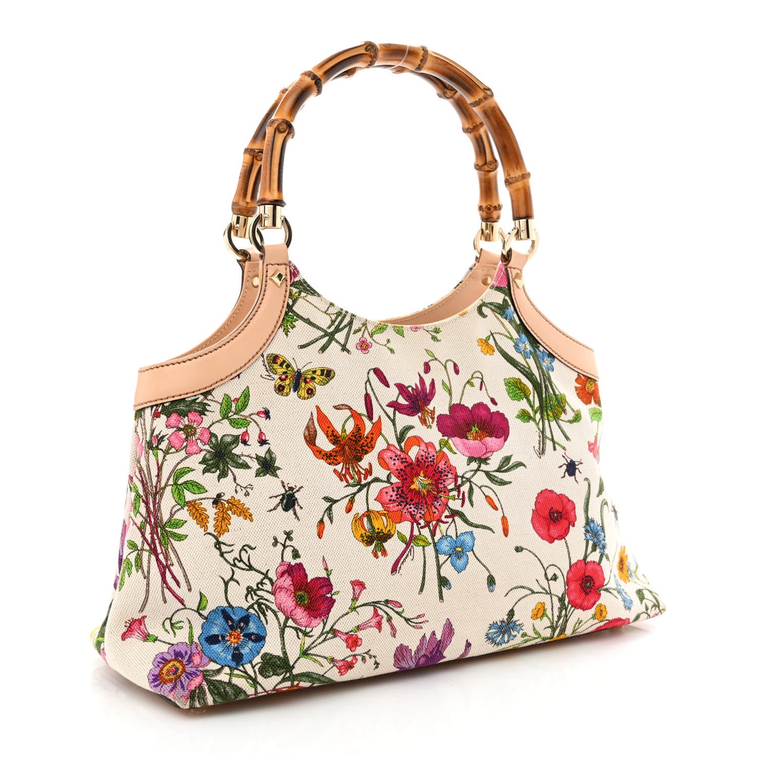 Gucci Canvas Floral Flora Bamboo Handle Bag 2 of 14