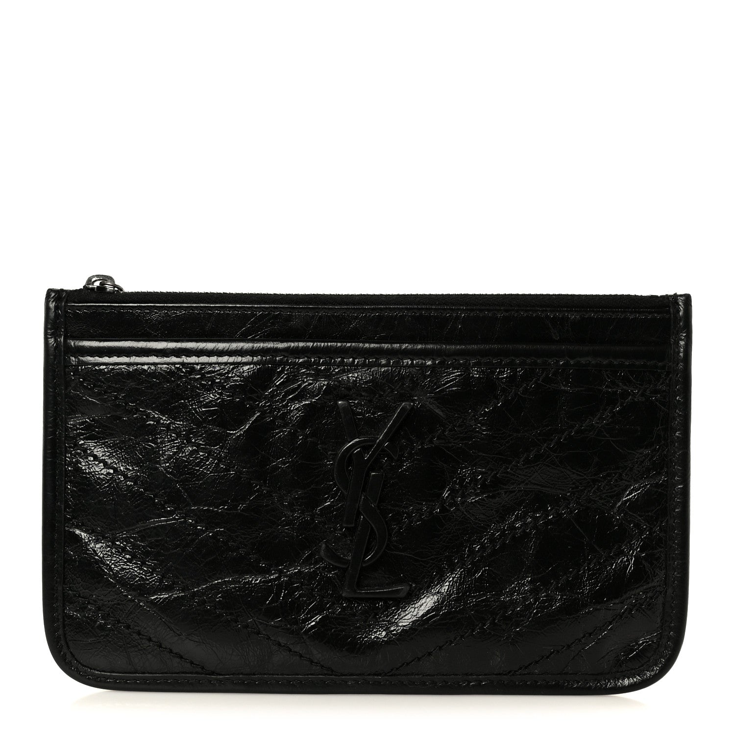 Saint Laurent Crinkled Calfskin Matelasse Monogram Niki Bill Pouch Black 1 of 8