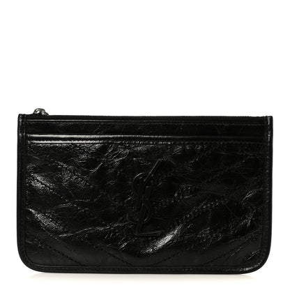 Saint Laurent Crinkled Calfskin Matelasse Monogram Niki Bill Pouch Black 1 of 8