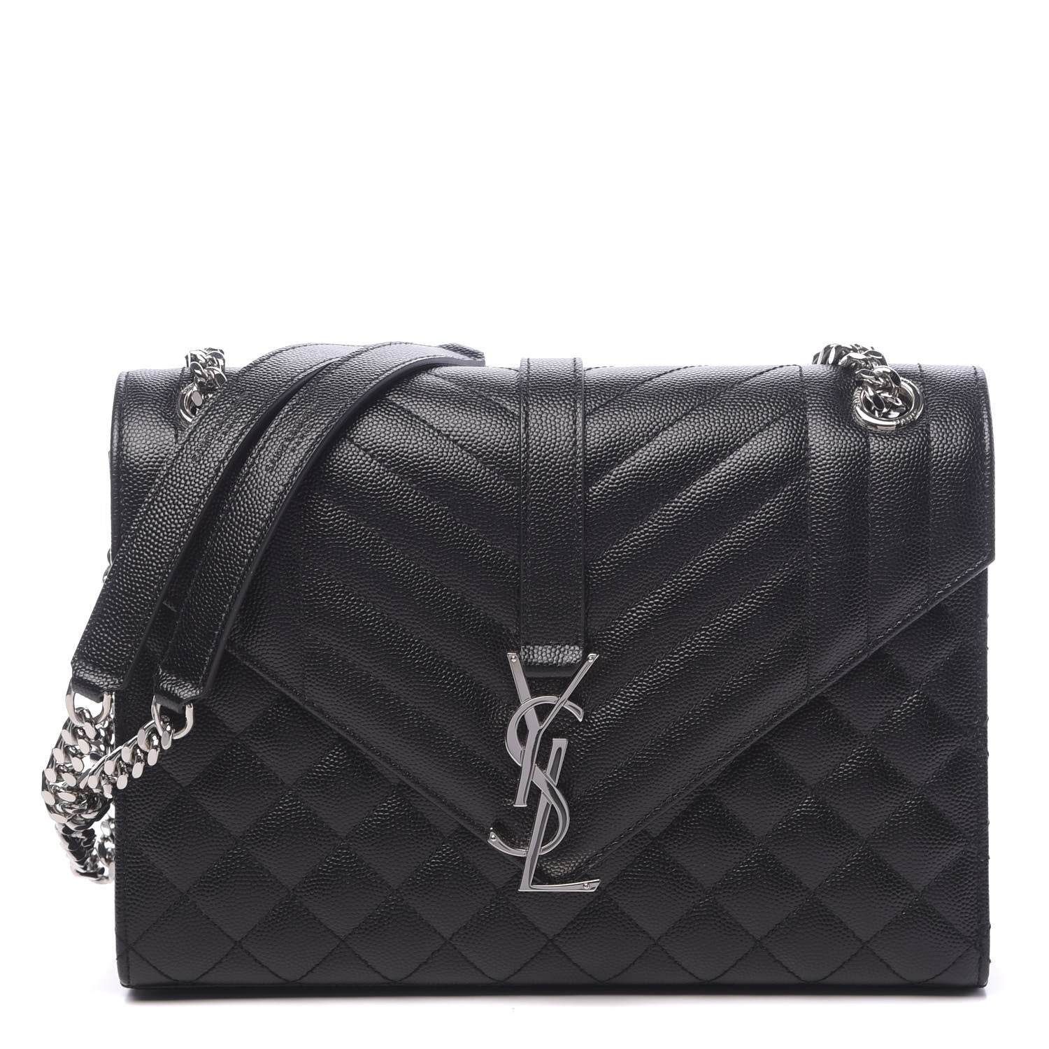 Saint Laurent Grain De Poudre Textured Mixed Matelasse Triquilt Medium Monogram Satchel Black 1 of 13