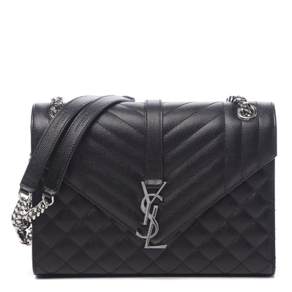 Saint Laurent Grain De Poudre Textured Mixed Matelasse Triquilt Medium Monogram Satchel Black 1 of 13