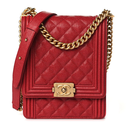 Chanel Caviar Quilted North South Boy Flap Red 1 of 9