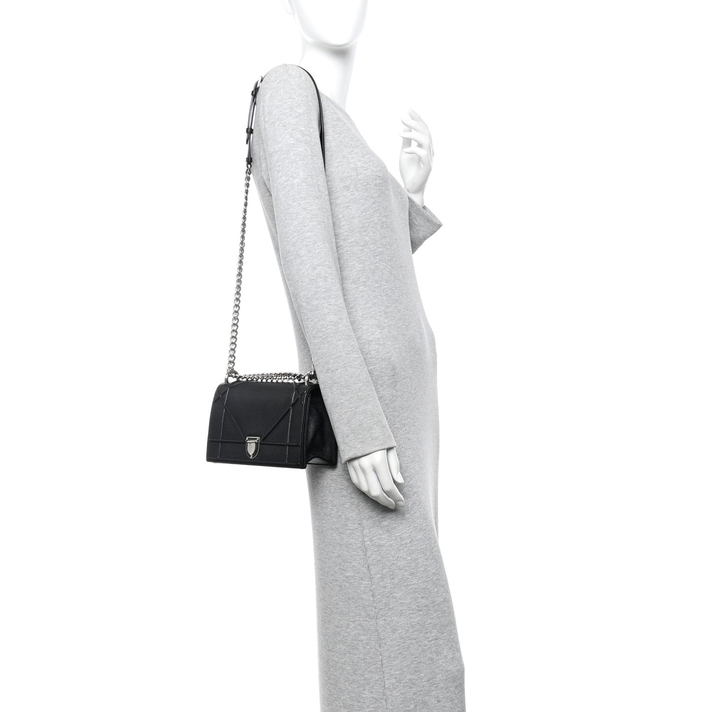 Grained Calfskin Small Diorama Flap Bag Black