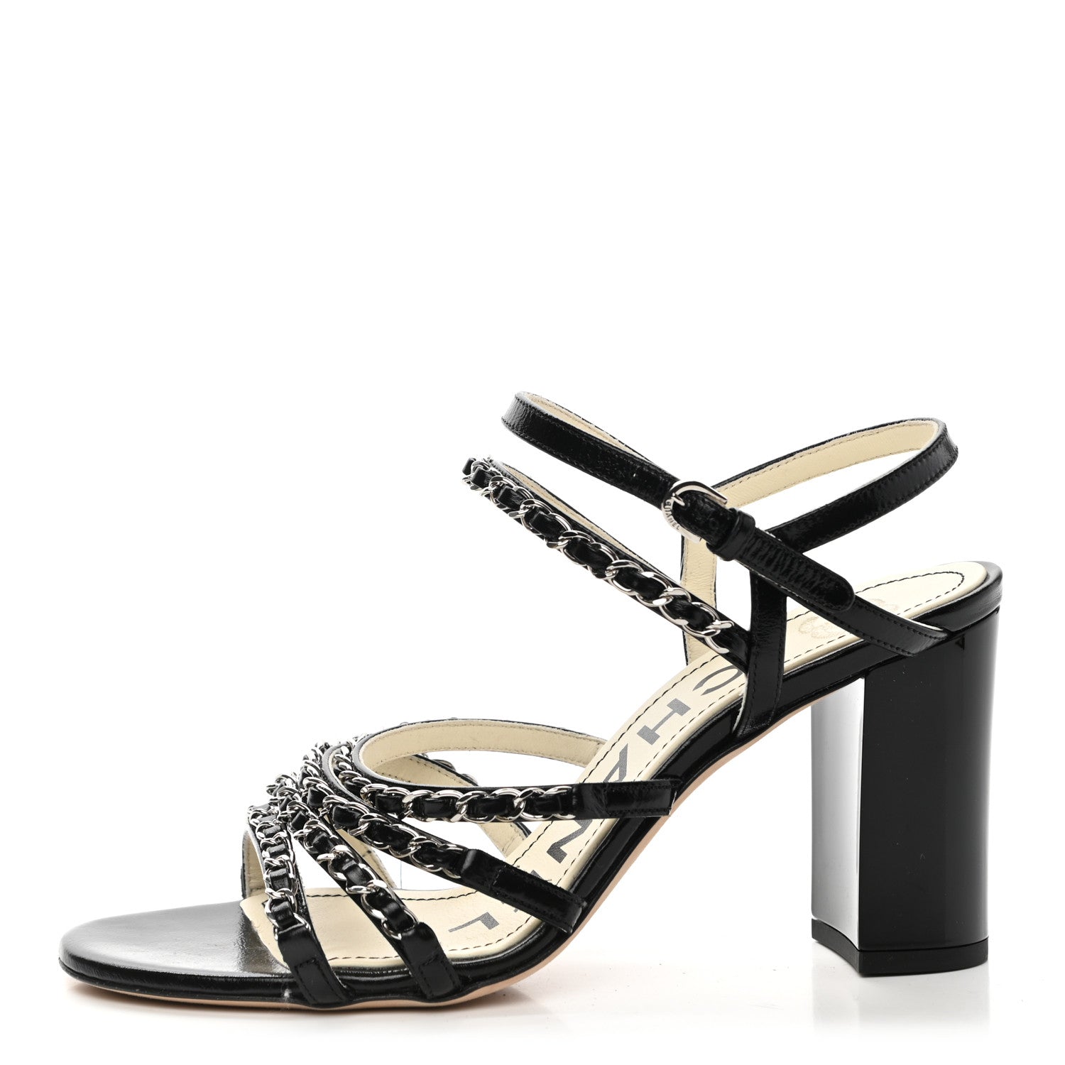 Chanel Calfskin Chain Sandals 38 Black 1 of 12