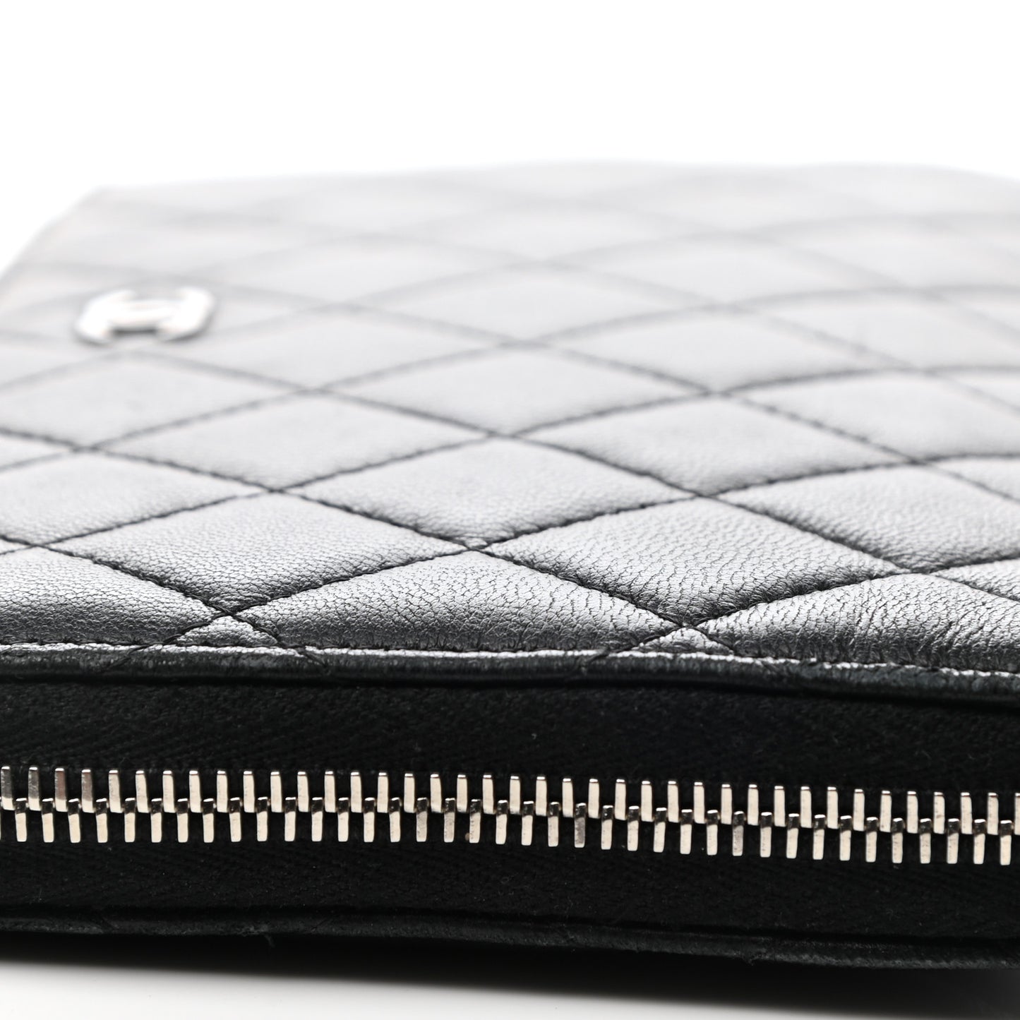 Lambskin Quilted Large Zip Around Organizer Wallet Black