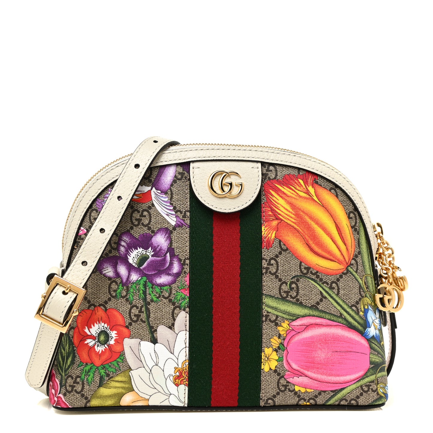GG Supreme Monogram Flora Web GG Small Ophidia Dome Shoulder Bag White