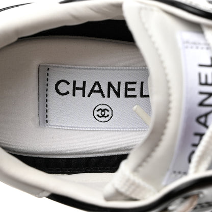 Chanel Calfskin Suede Quilted Womens Logo Sneakers 38 Black White 6 of 10