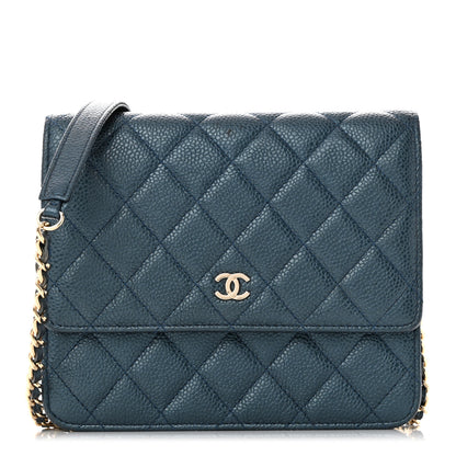 Chanel Metallic Caviar Quilted Square Wallet On Chain WOC Dark Blue 1 of 14