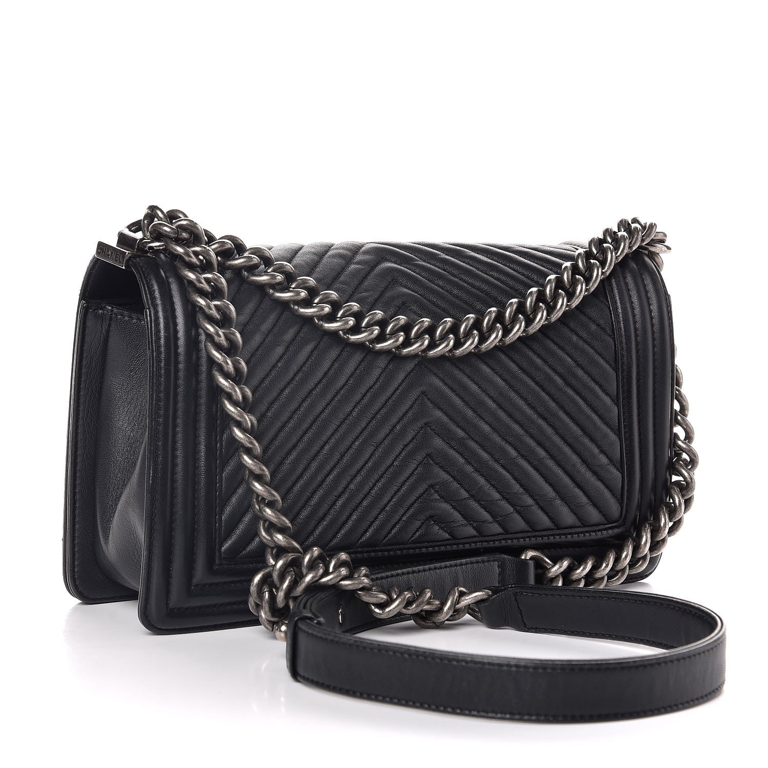Chanel Calfskin Chevron Quilted Medium Boy Flap Dark Navy Blue 10 of 14