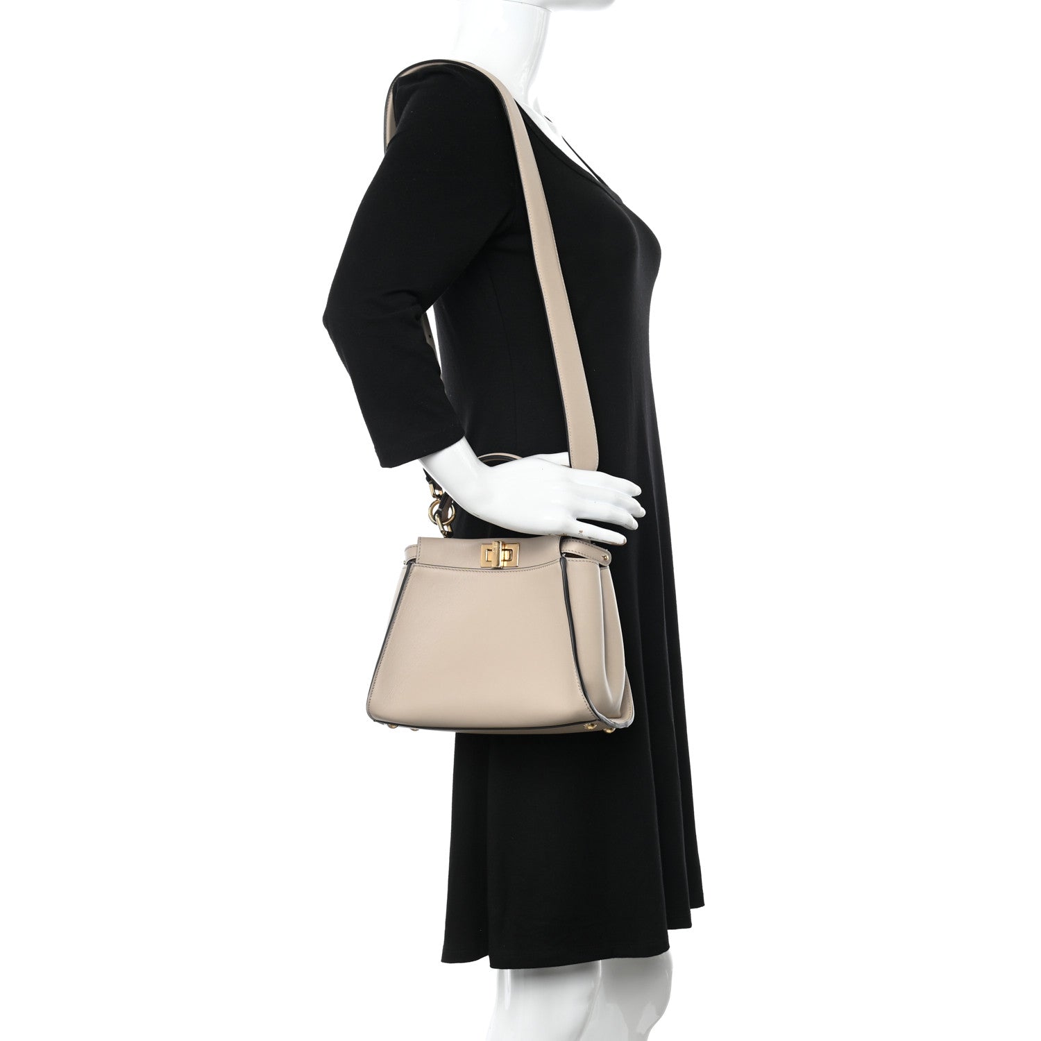 Fendi Vitello Seta Cotton Canvas FF Embroidered Mini Peekaboo Iconic Satchel Nuvola 2 of 12