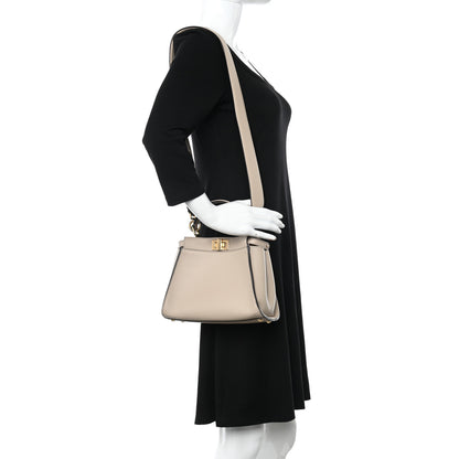Fendi Vitello Seta Cotton Canvas FF Embroidered Mini Peekaboo Iconic Satchel Nuvola 2 of 12