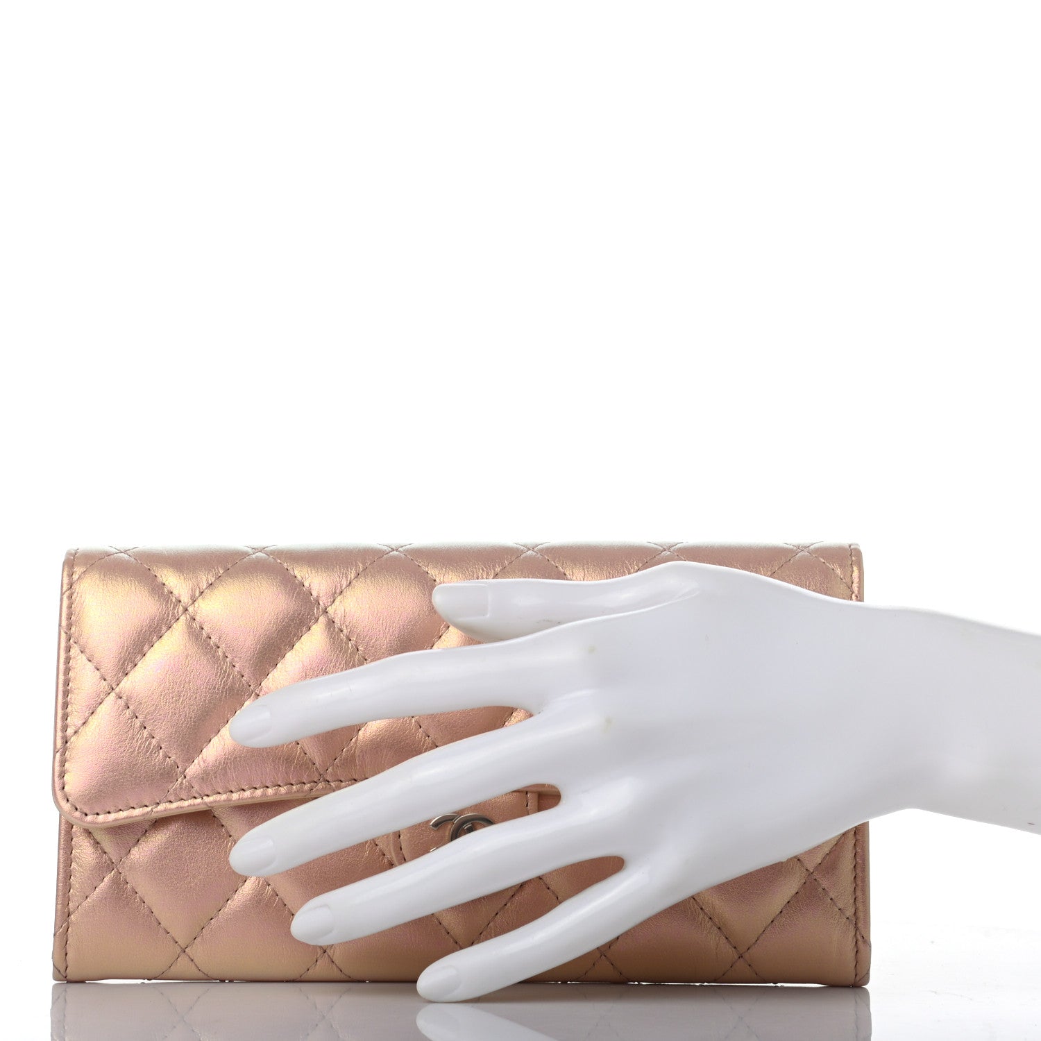 Chanel Iridescent Calfskin Quilted Large Gusset Flap Wallet Pink 2 of 8