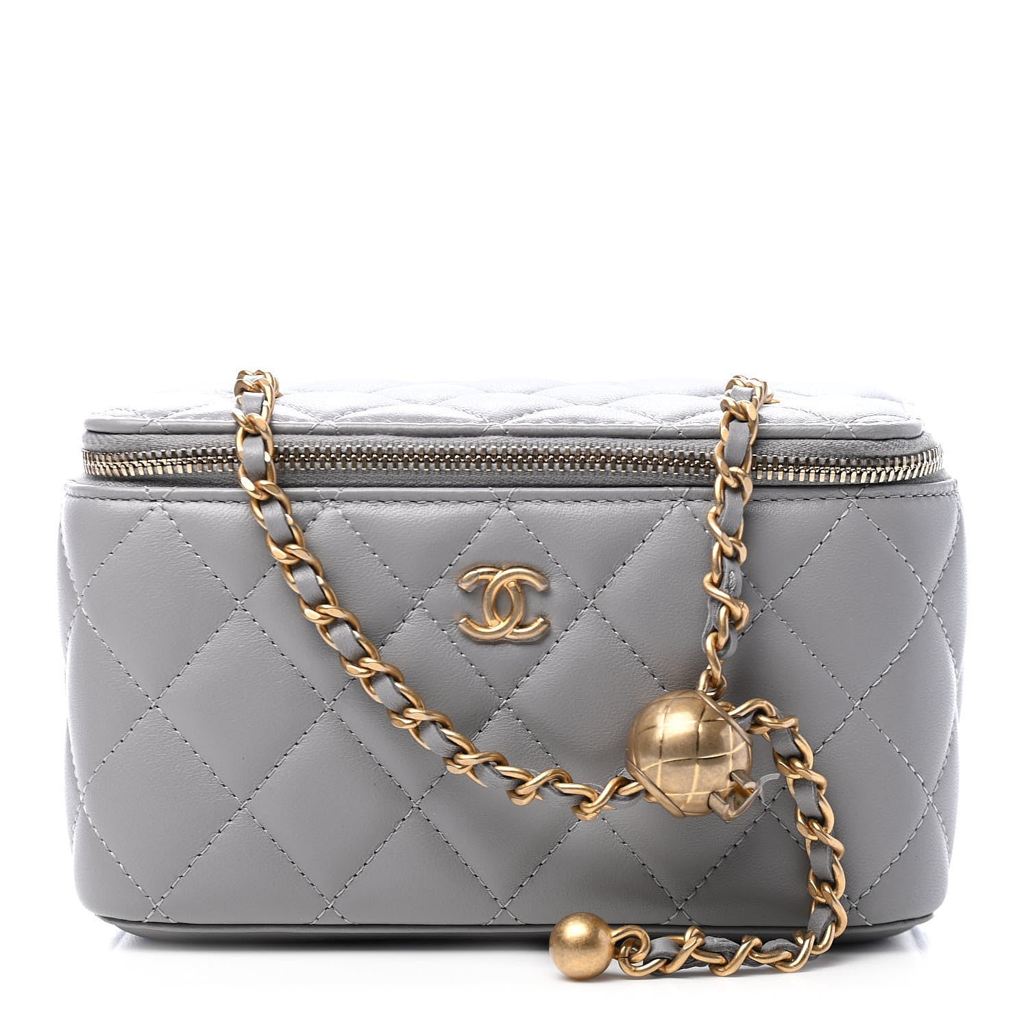 Chanel Lambskin Quilted Small Pearl Crush Vanity Case With Chain Grey 1 of 9