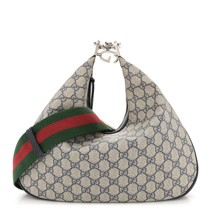 Gucci GG Supreme Monogram Textured Calfskin Web Large Attache Shoulder Bag Beige Blue 1 of 10
