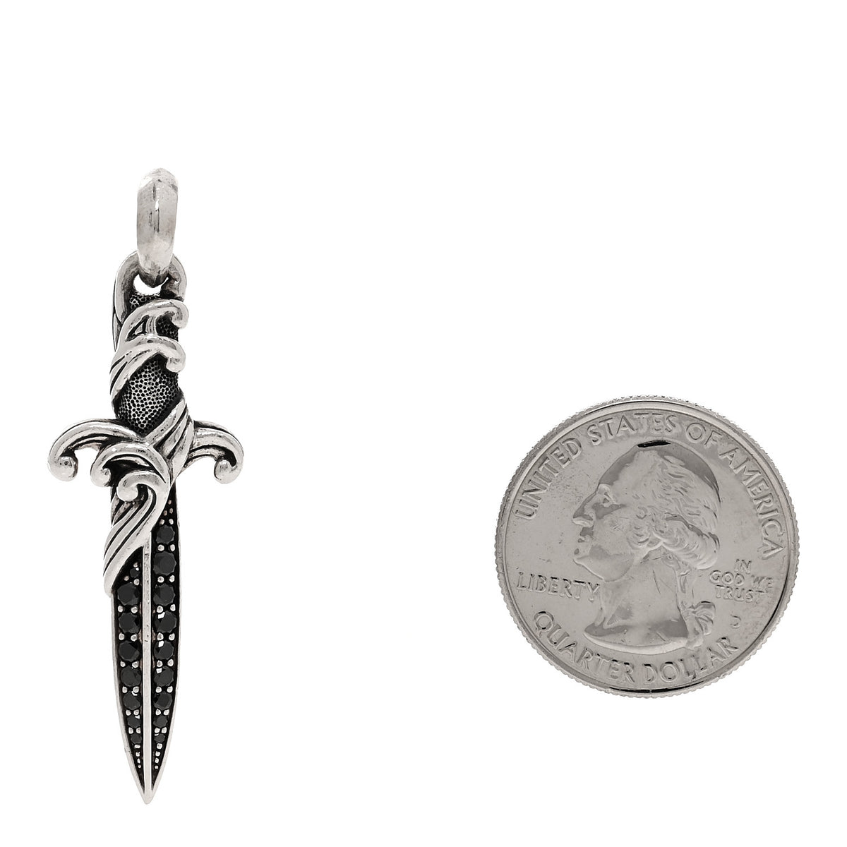 Sterling Silver Black Diamond Waves Dagger Amulet Pendant