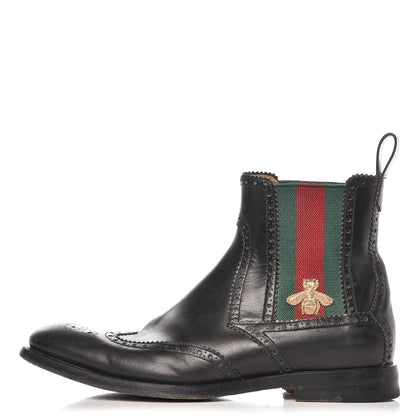 Gucci Calfskin Mens Wingtip Web Bee Chelsea Boots 10 Black 1 of 14
