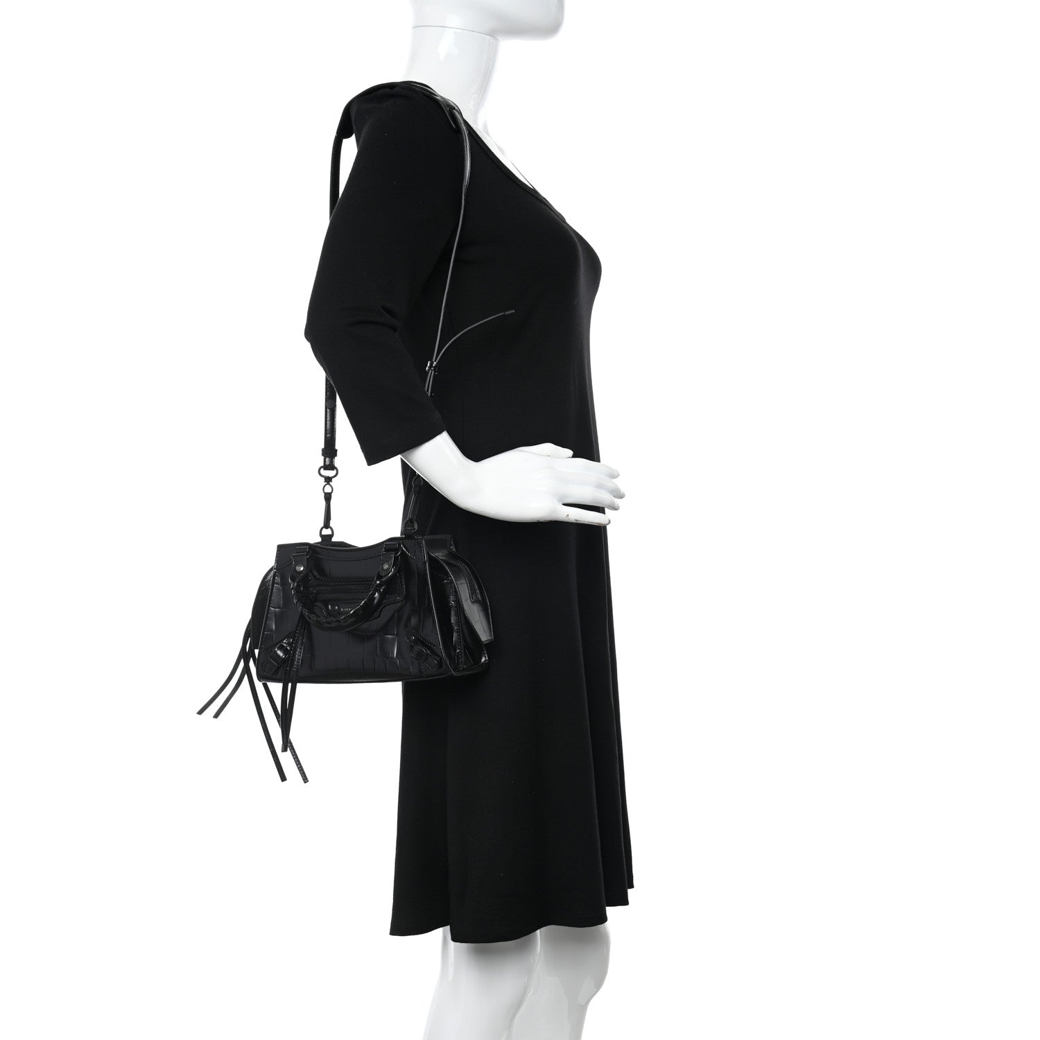 Balenciaga Semi Shiny Calfskin Crocodile Embossed Neo Classic Black Hardware Mini City Black 2 of 12