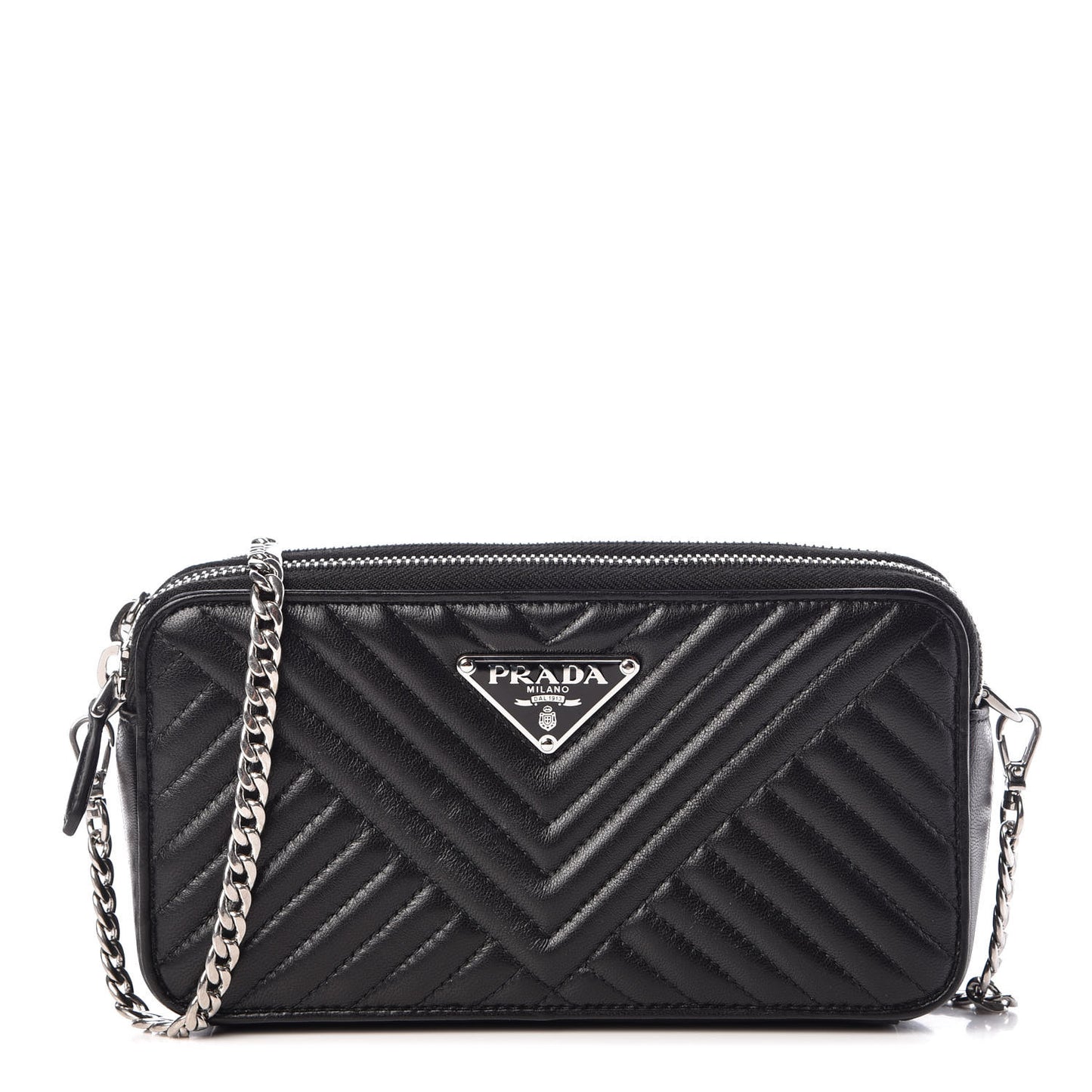 Nappa Impunture Diagramme Mini Double Zip Chain Crossbody Bag Black