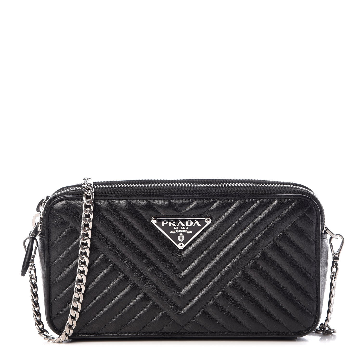 Prada Nappa Impunture Diagramme Mini Double Zip Chain Crossbody Bag Black 1 of 8