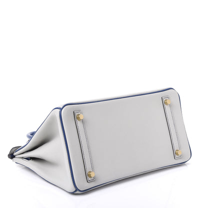 Hermes Chevre Mysore Bi-Color Horseshoe Birkin 30 Gris Perle Bleu Electrique 3 of 14
