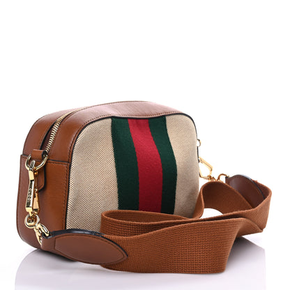 Gucci Vintage Canvas Web Shoulder Bag Sand Cuir 3 of 8