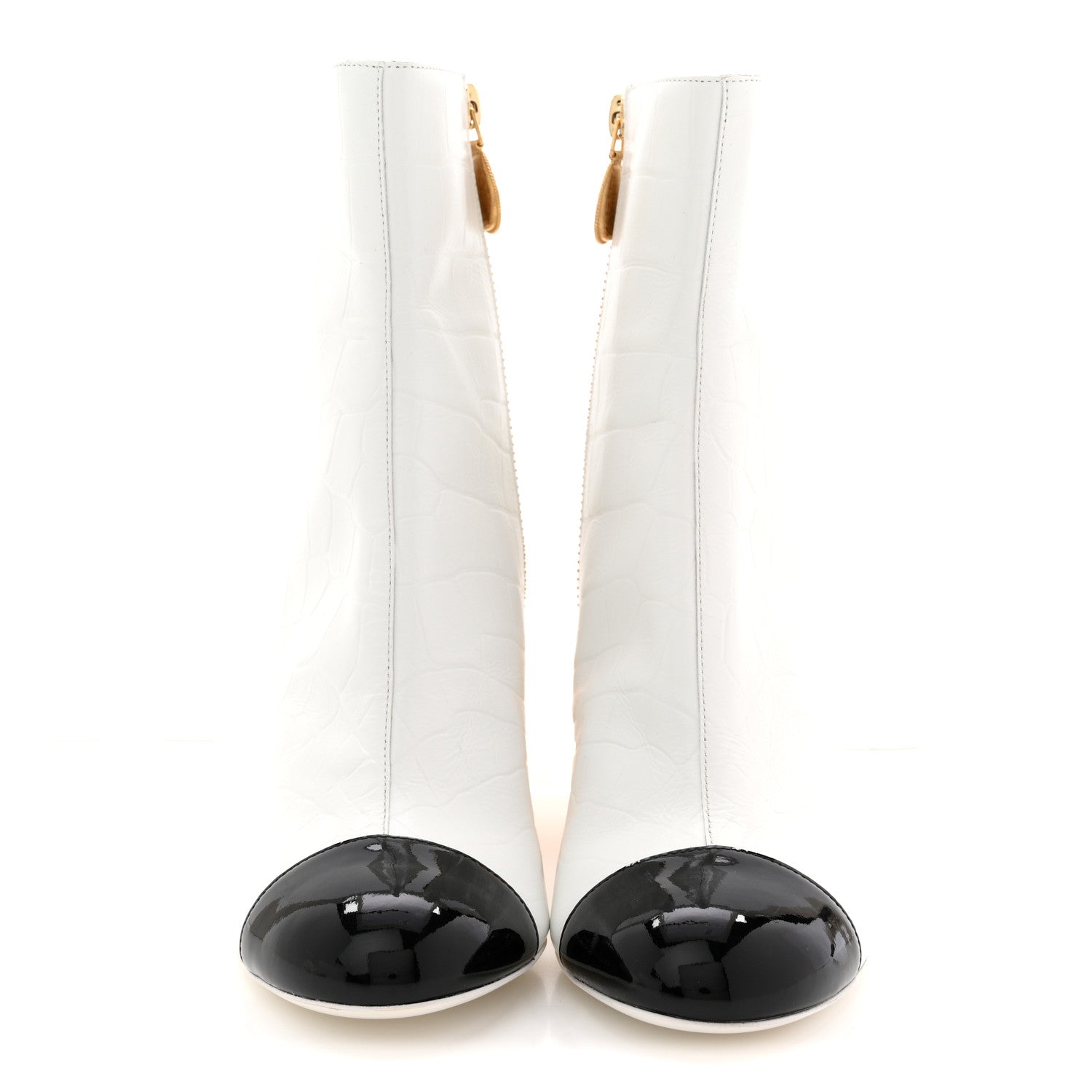 Chanel Calfskin Crocodile Embossed Patent Cap Toe Metiers D'Art Ankle Boots 36 White Black 3 of 12