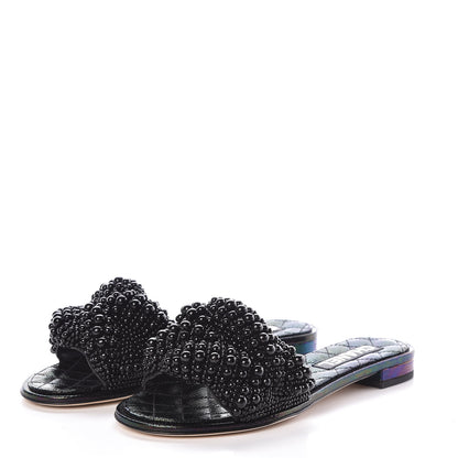 Chanel Fantasy Calfskin Pearl Cord CC Mules 38 Black 3 of 8