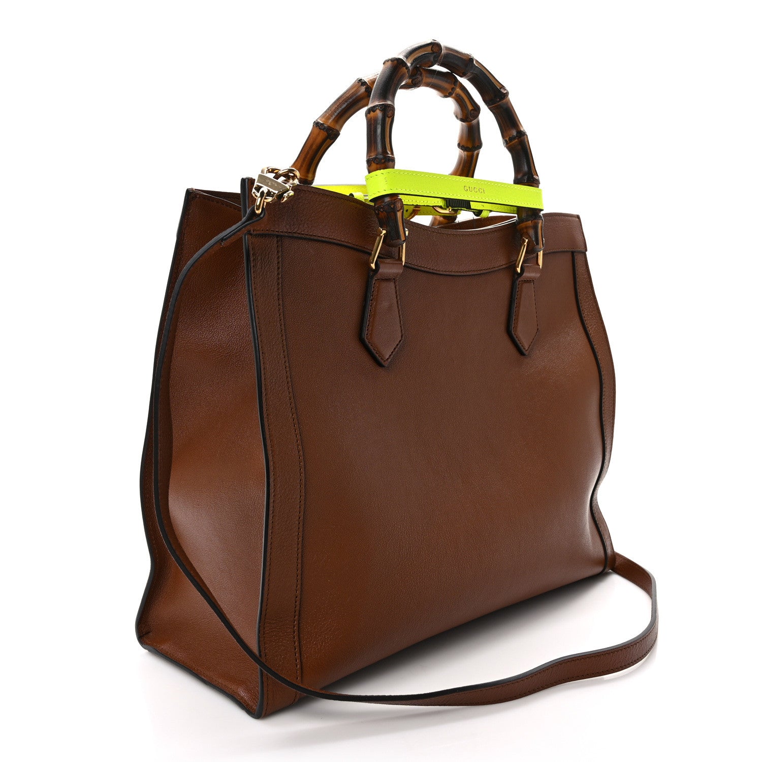 Gucci Wonka Grain Calfskin Medium Diana Tote Bag Cuir Yellow Fluo 3 of 12