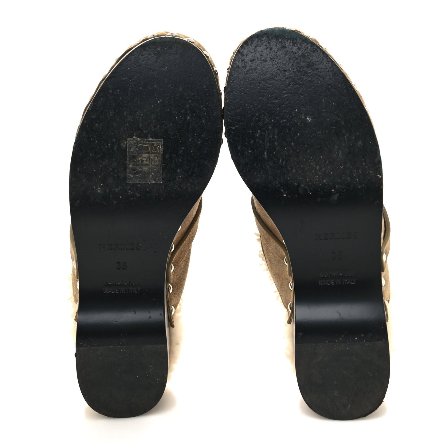 Suede Goatskin Woolskin Carlotta Mules 35 Beige Gobi