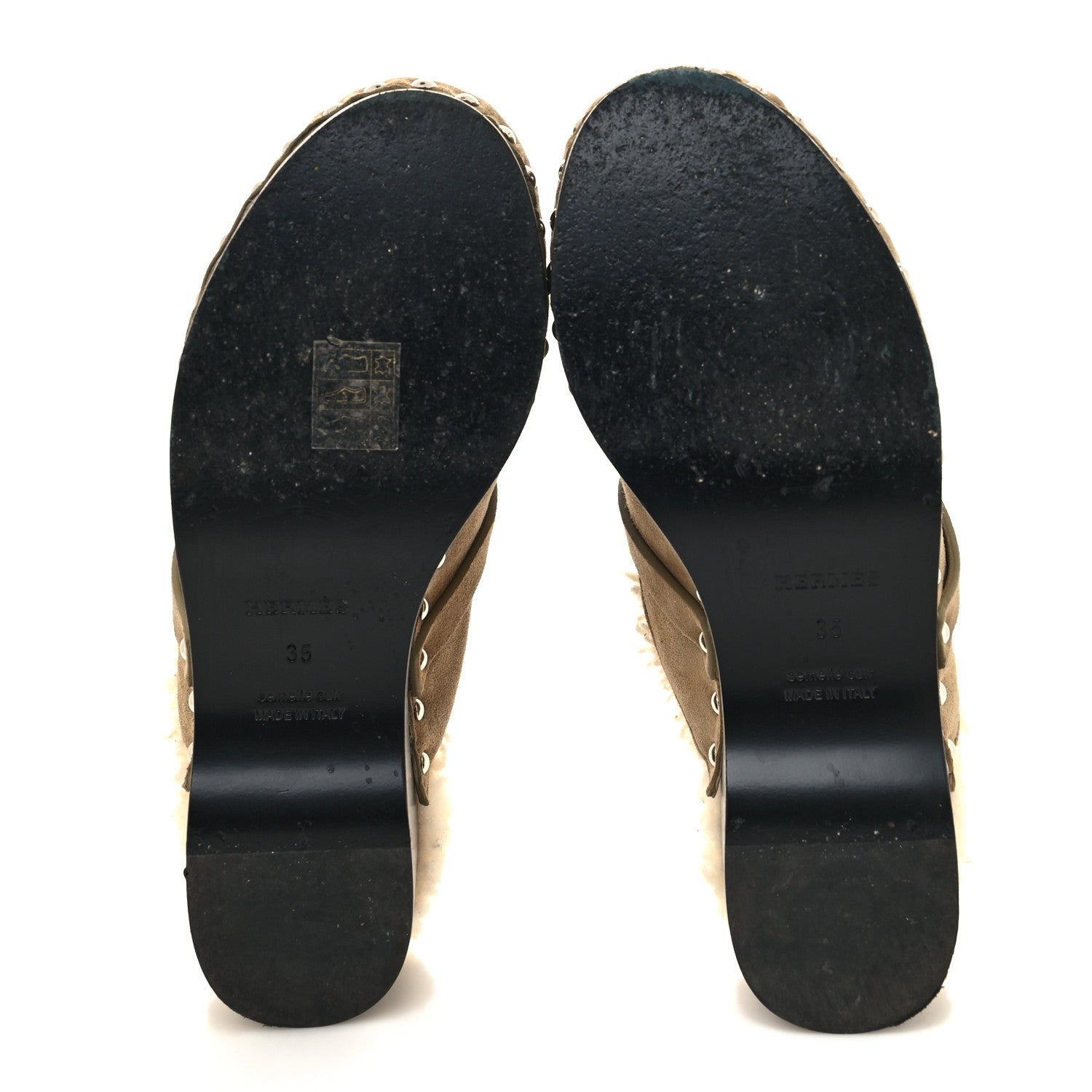 Hermes Suede Goatskin Woolskin Carlotta Mules 35 Beige Gobi 5 of 8
