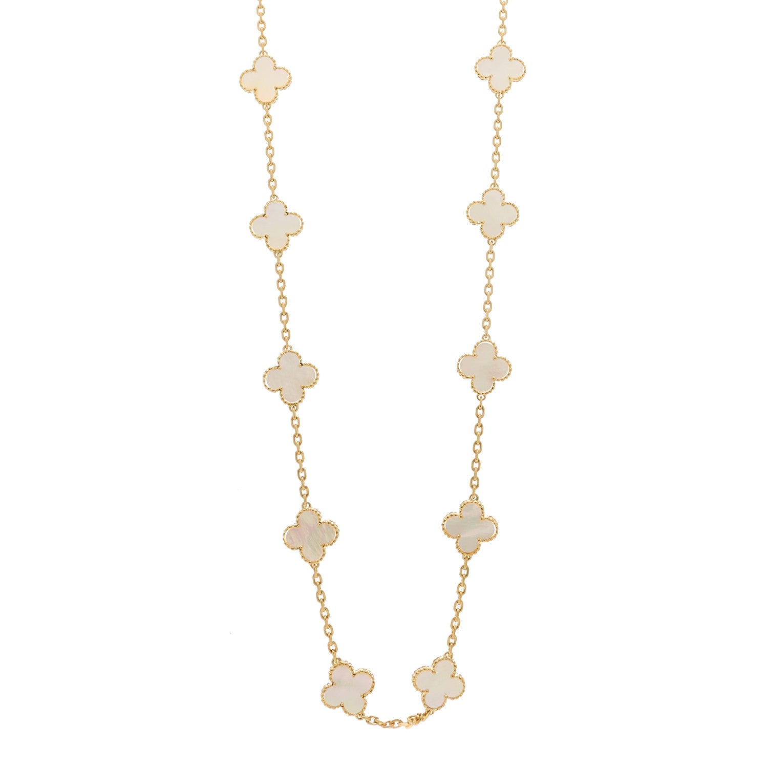 Van Cleef & Arpels 18K Yellow Gold Mother of Pearl 20 Motifs Vintage Alhambra Necklace 1 of 6