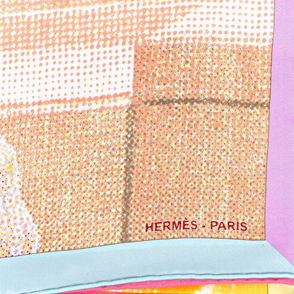 Hermes Vintage Silk Regard de Soie Scarf 70 Bleu Rose Jaune 2 of 3