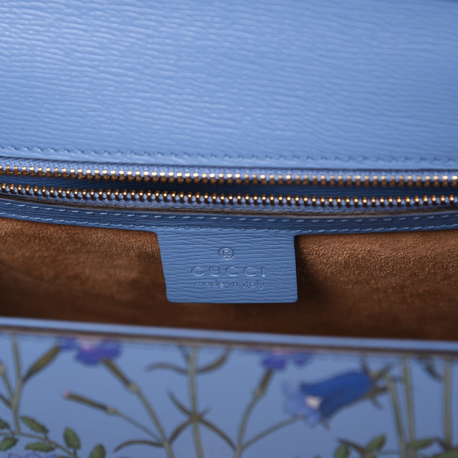 Gucci Calfskin New Flora Medium Sylvie Top Handle Bag Azure 7 of 8