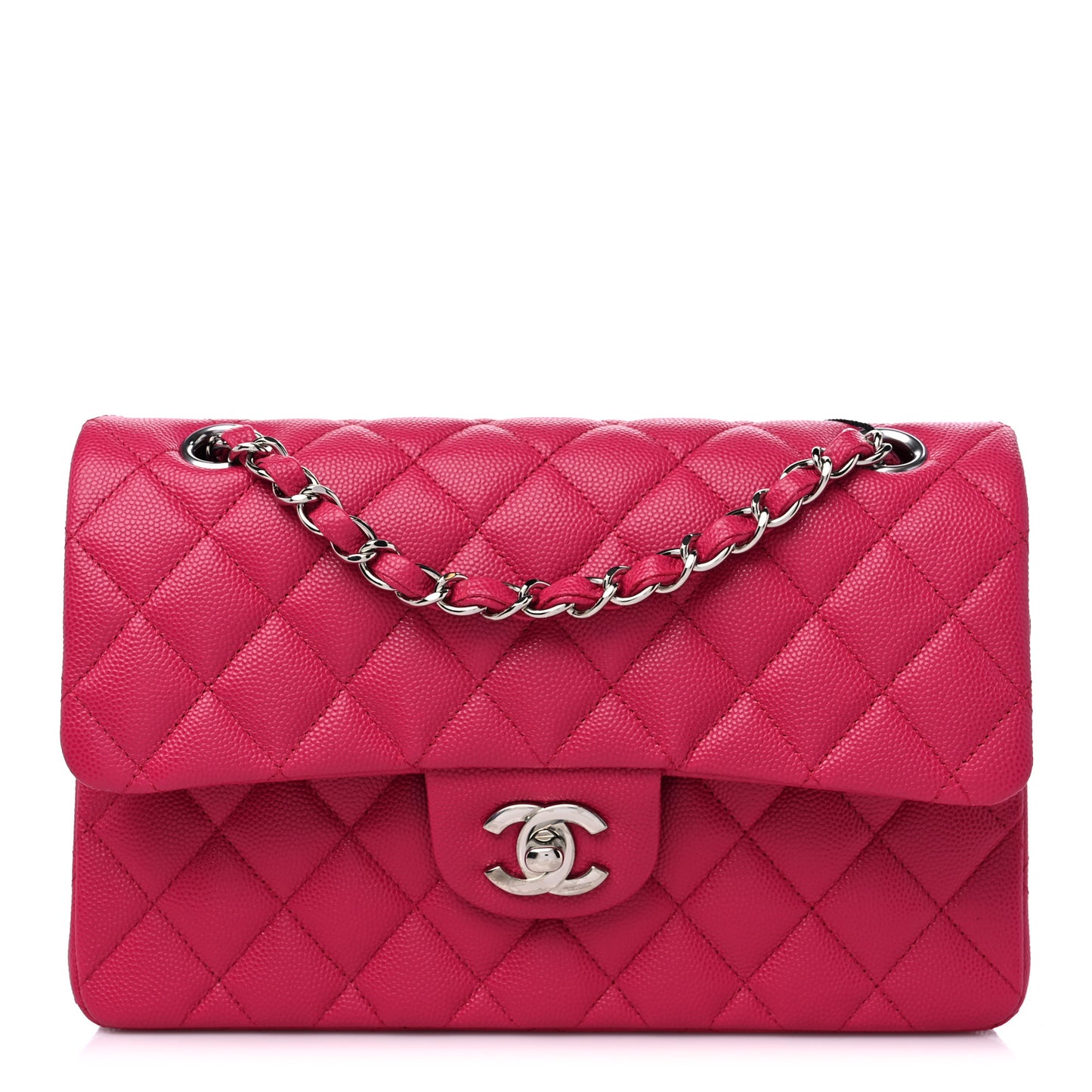 Caviar Quilted Small Double Flap Dark Pink