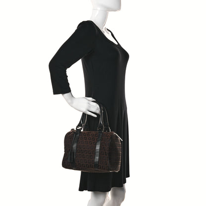 Fendi Zucchino Canvas Small Forever Boston Brown Black 2 of 12